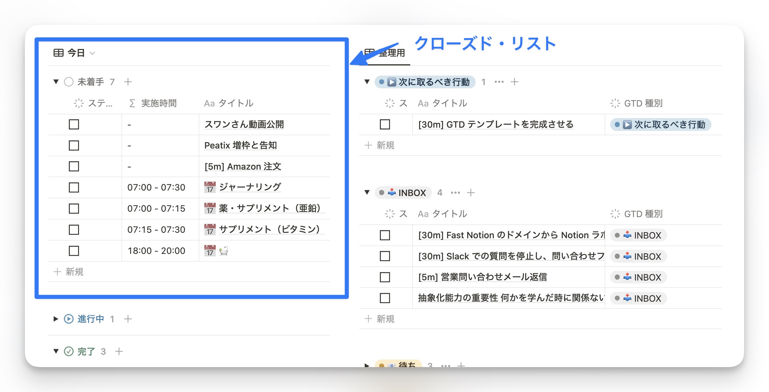 1日に1回だけリストを開けて、タスクを入れる それ以外は基本クローズ