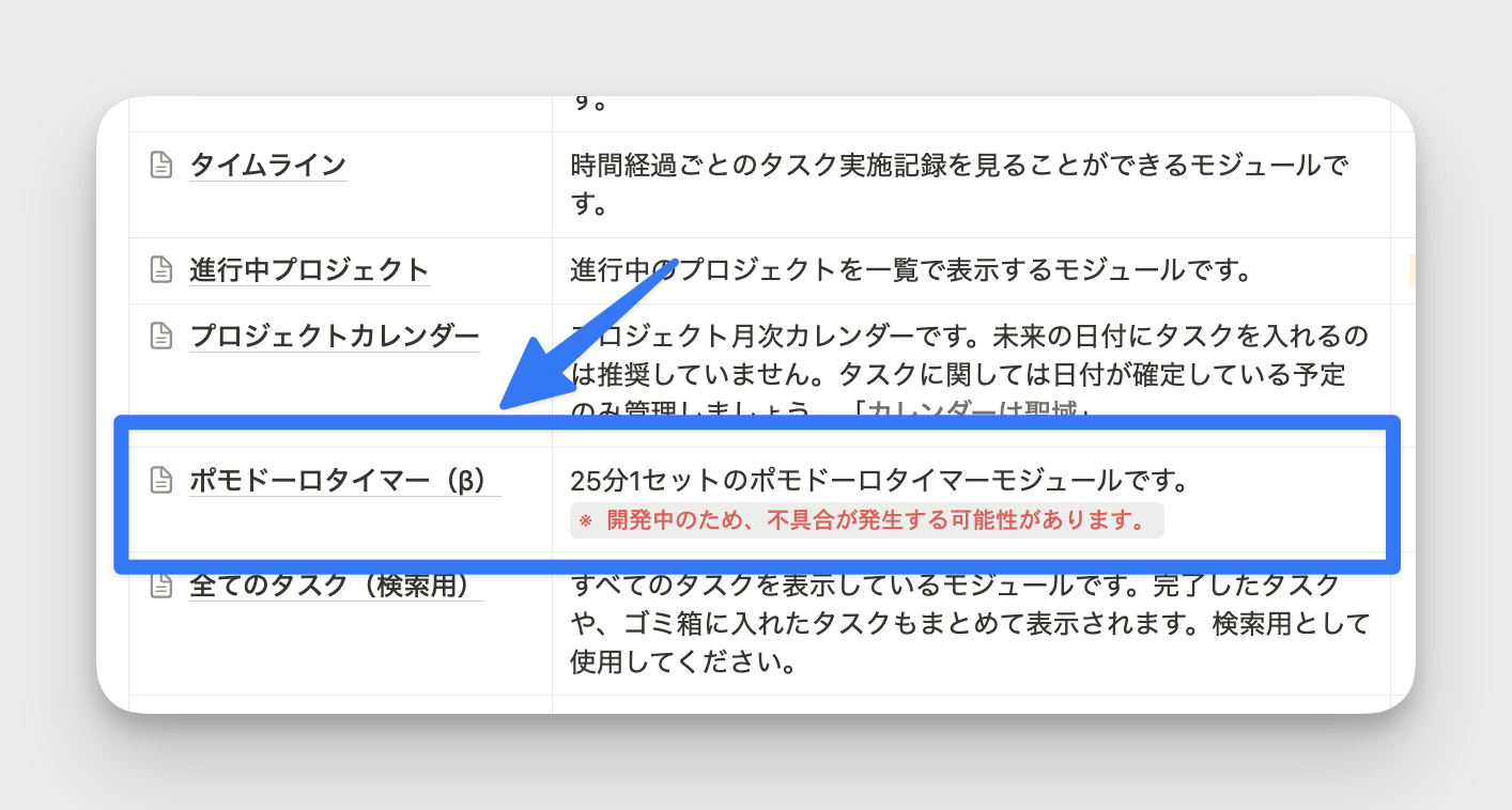 ポモドーロタイマーモジュールからすぐに使うことが可能です