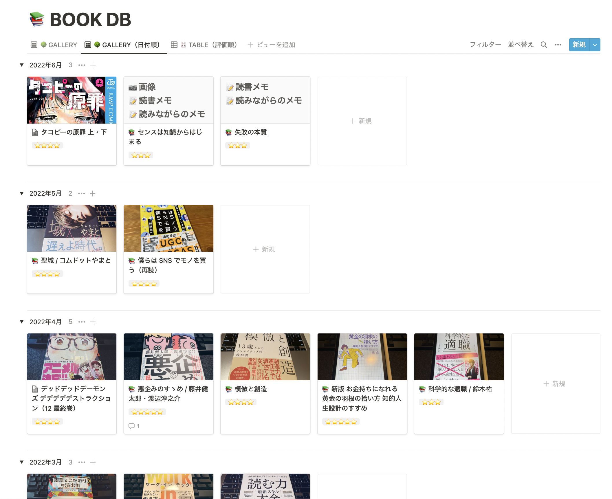 僕の読書ログデータベースのスクリーンショット