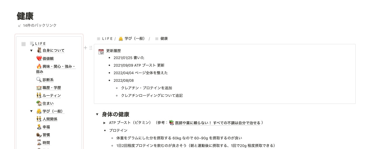 健康についてのページ、日々アップデートされている