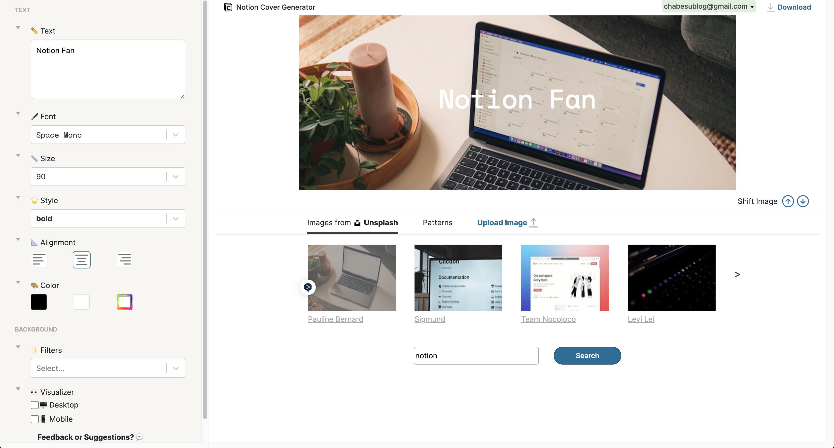 Notion Cover Generator の編集画面