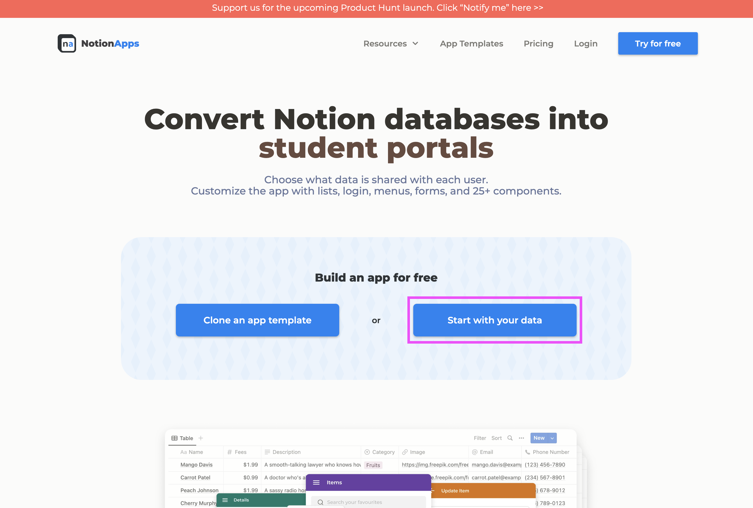 Start with your data をクリックする