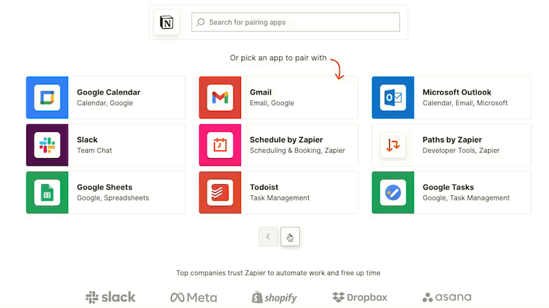Zapier で Notion と連携できるサービスの一部