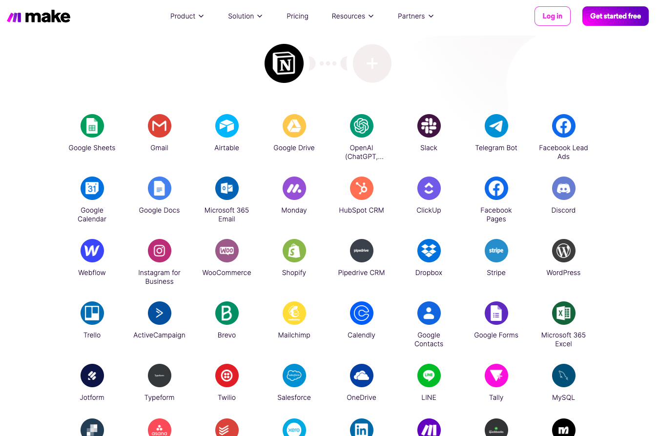 Make で Notion と連携できるサービスの一部