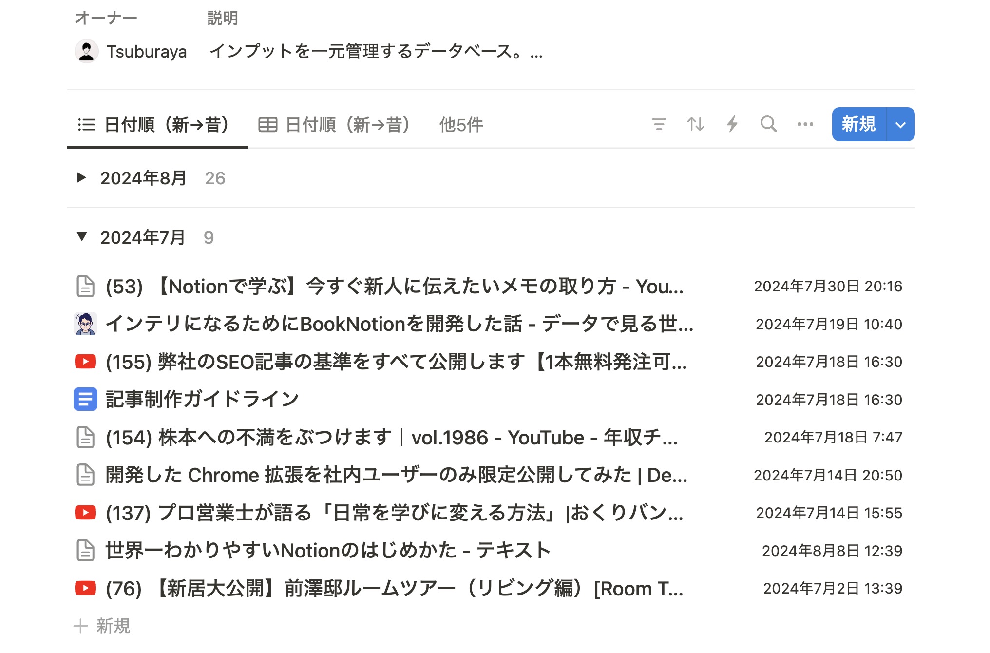 筆者の記事クリップデータベースのスクリーンショット