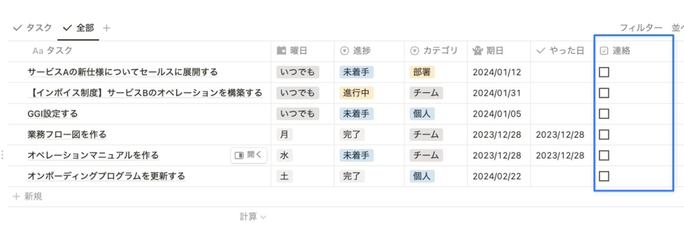 本来は「連絡」項目が存在する