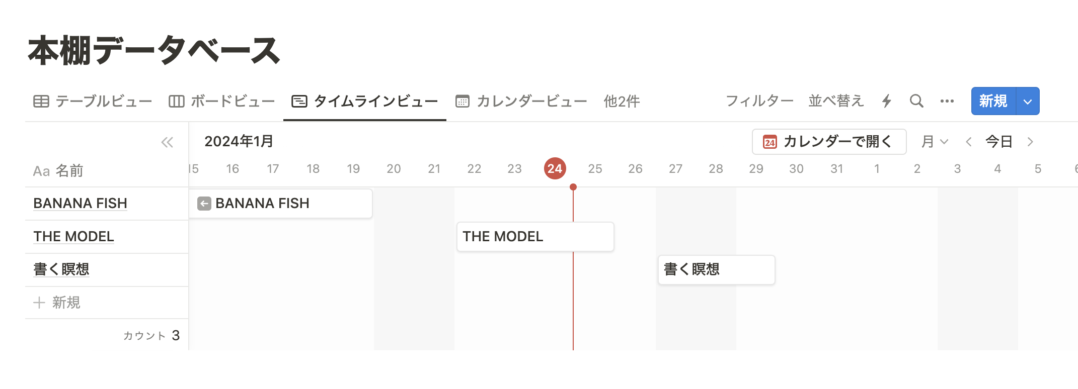 タイムラインビュー