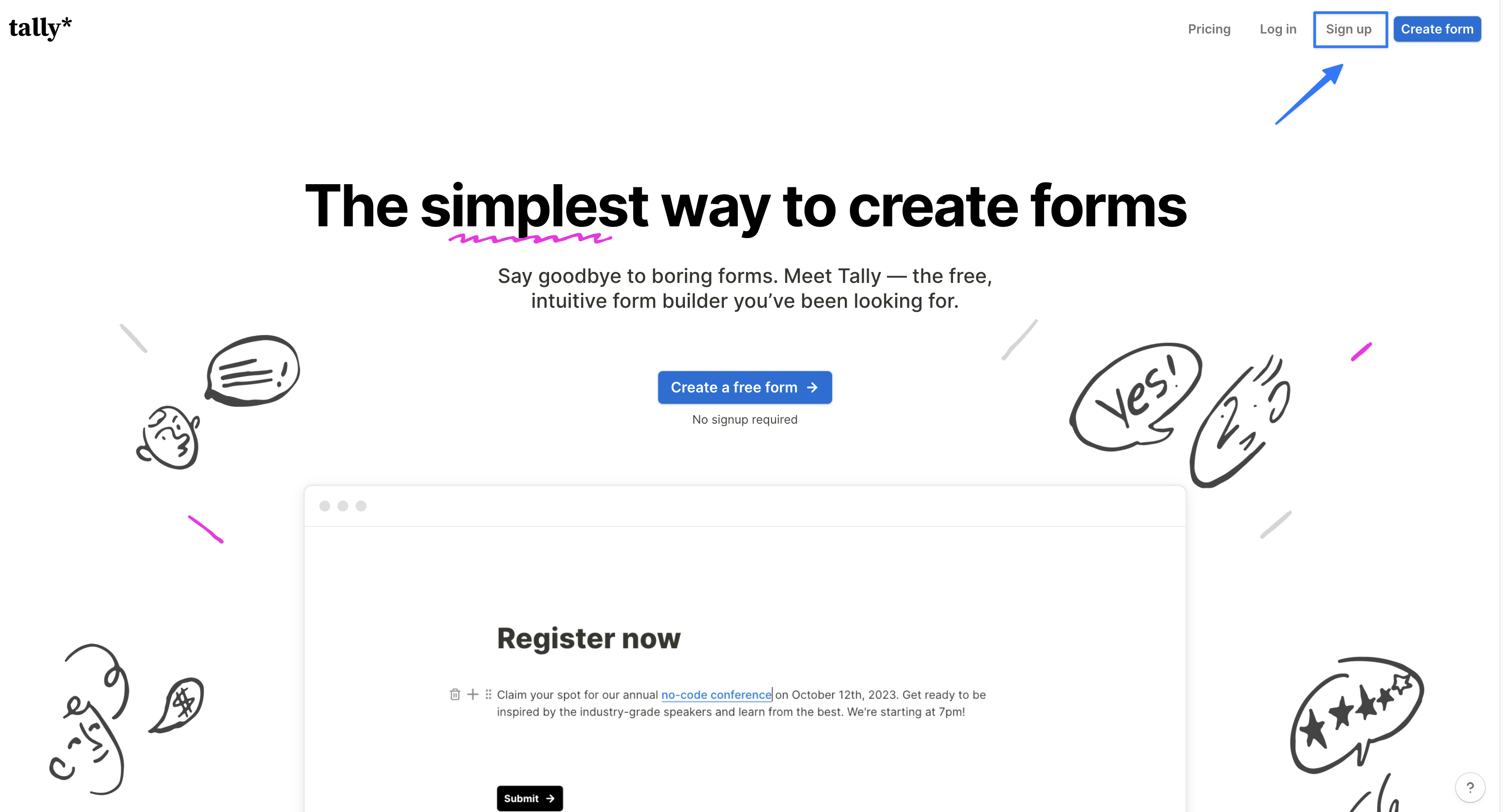 Tally 公式サイトからアカウントを作成