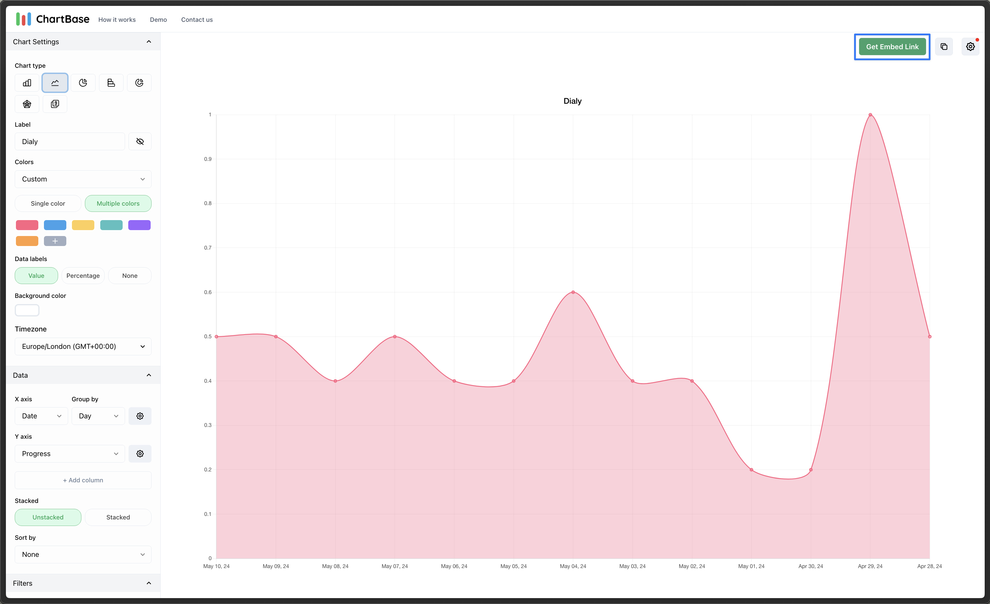 「Get Embed Link」から URL を取得