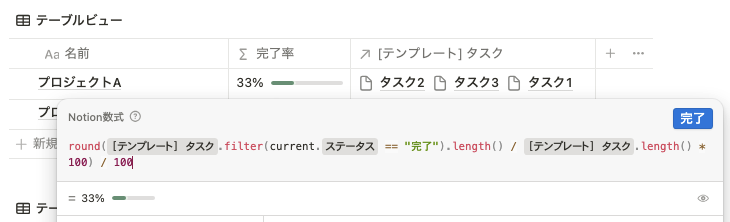 プロジェクトに紐づくタスクの完了率を計算する