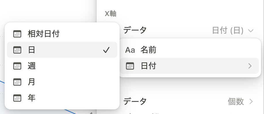 X軸のプロパティを選択（日付プロパティの場合）
