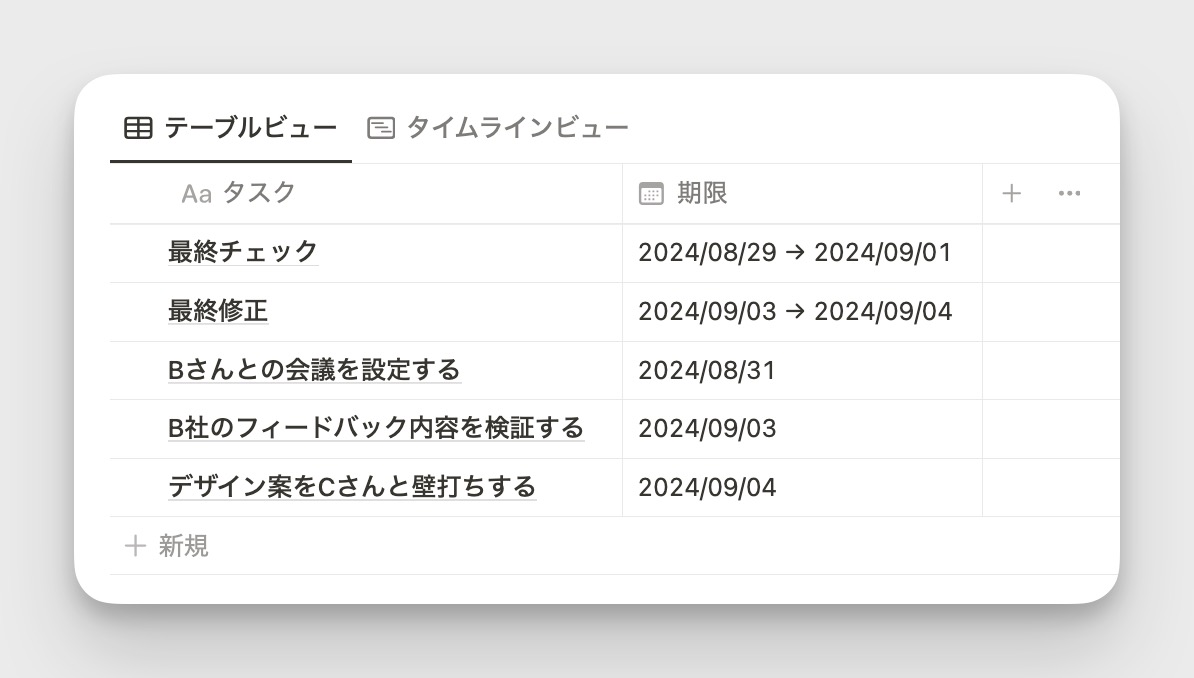 タスクを追加するときはテーブルビューがおすすめ