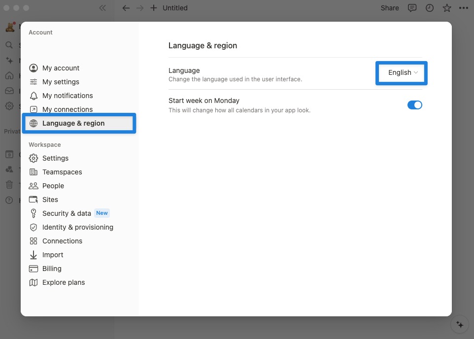 「Language & region」内の「English」をクリック