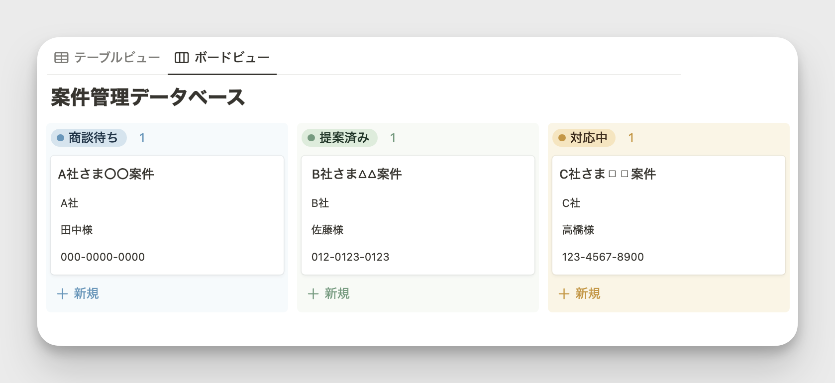 ステータスごとのボードビューで進捗を可視化