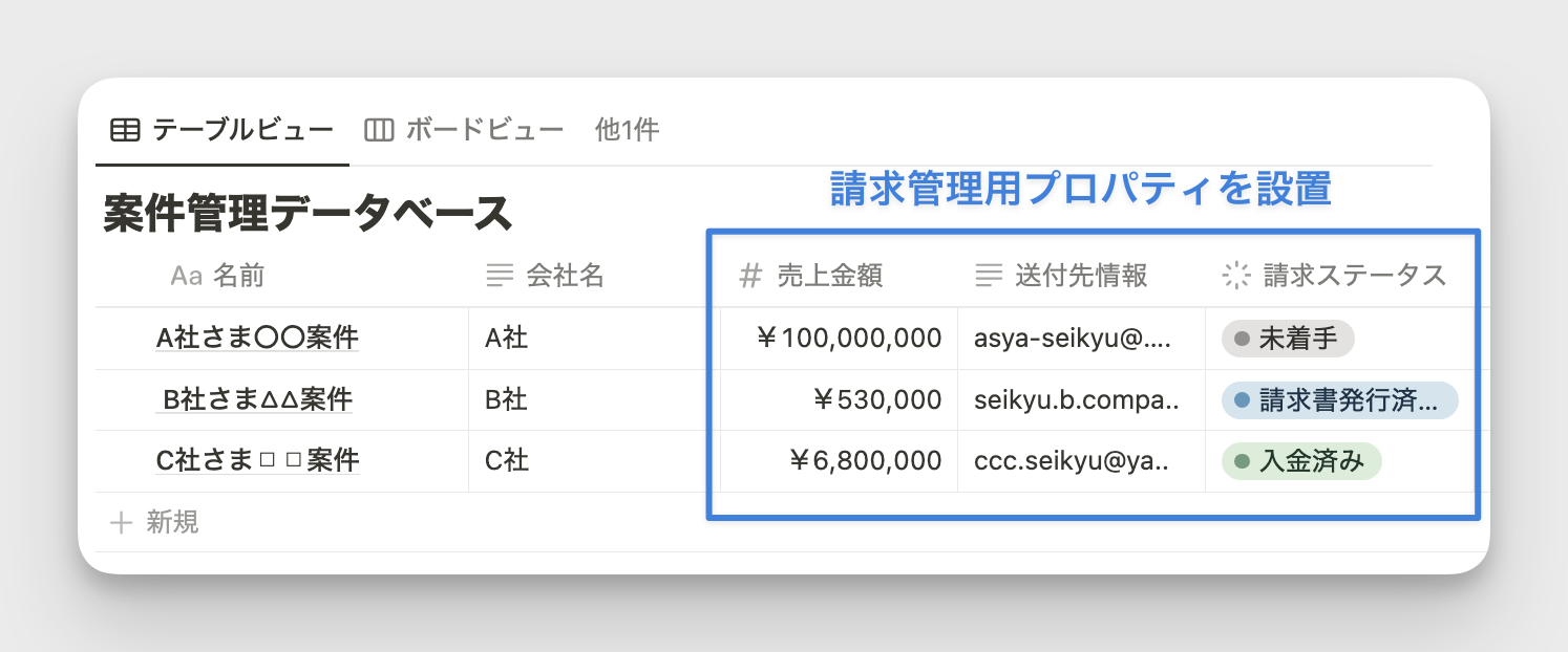 同一のデータベースに請求管理用のプロパティを用意