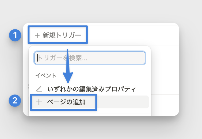 「＋新規トリガー」から「＋ページの追加」をクリック