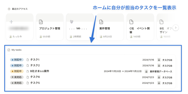 ホームに自分が担当のタスクを一覧表示