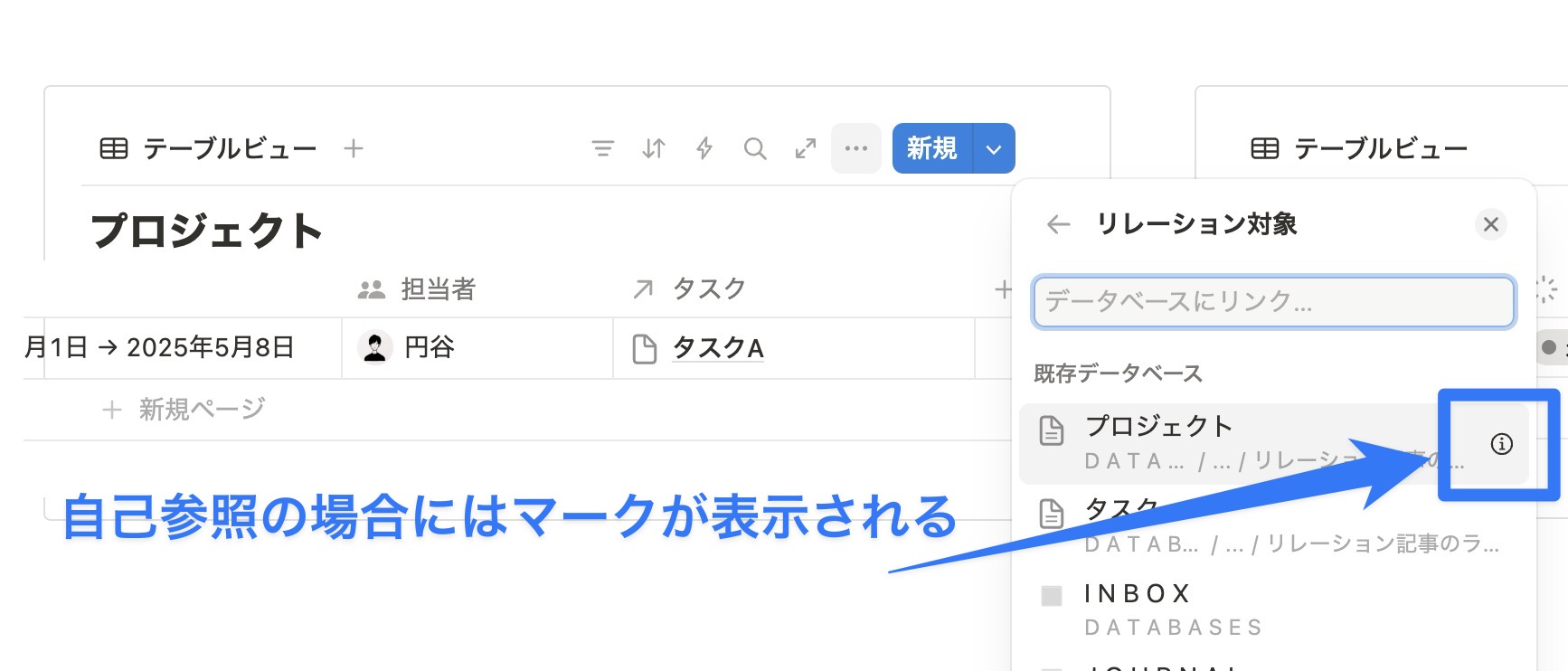 自己参照の場合にはマークが表示される