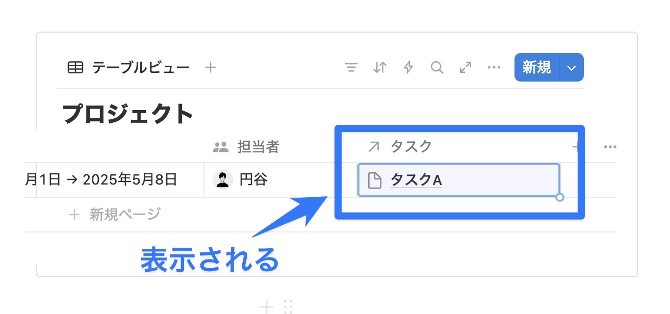 関連付けたページは、セル内にリンクとして表示