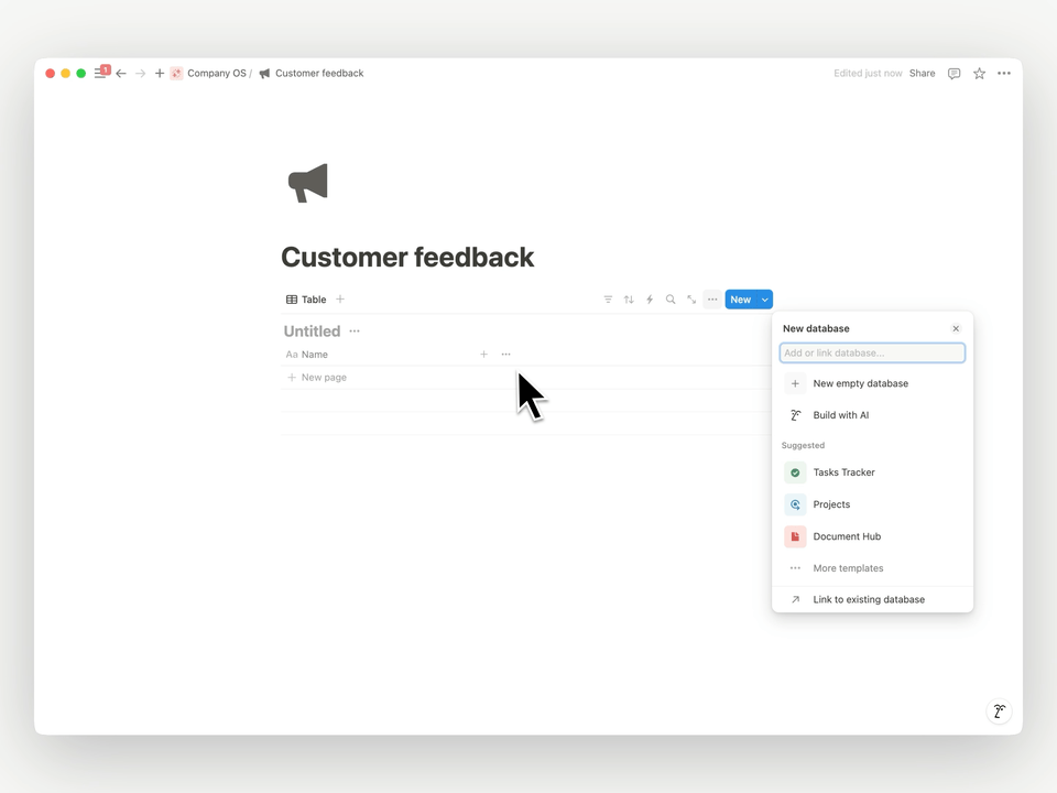 データベースの自動作成（Notion  2.48 Set up Notion in one click, Calendar updates, and more より引用）