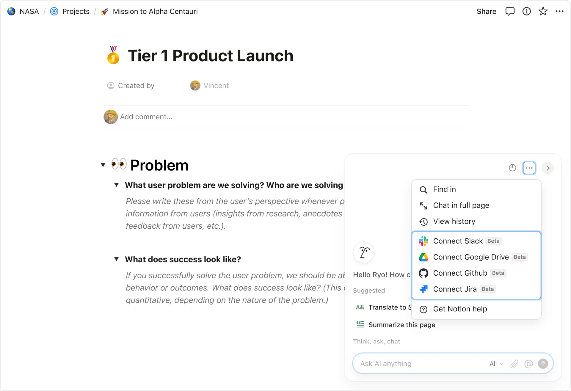 Slack をはじめとしたさまざまなツールと統合（Notion AI コネクター（ベータ版）より引用）