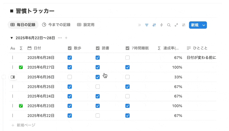 ビューを切り替えてグラフでも日々の記録を確認できる