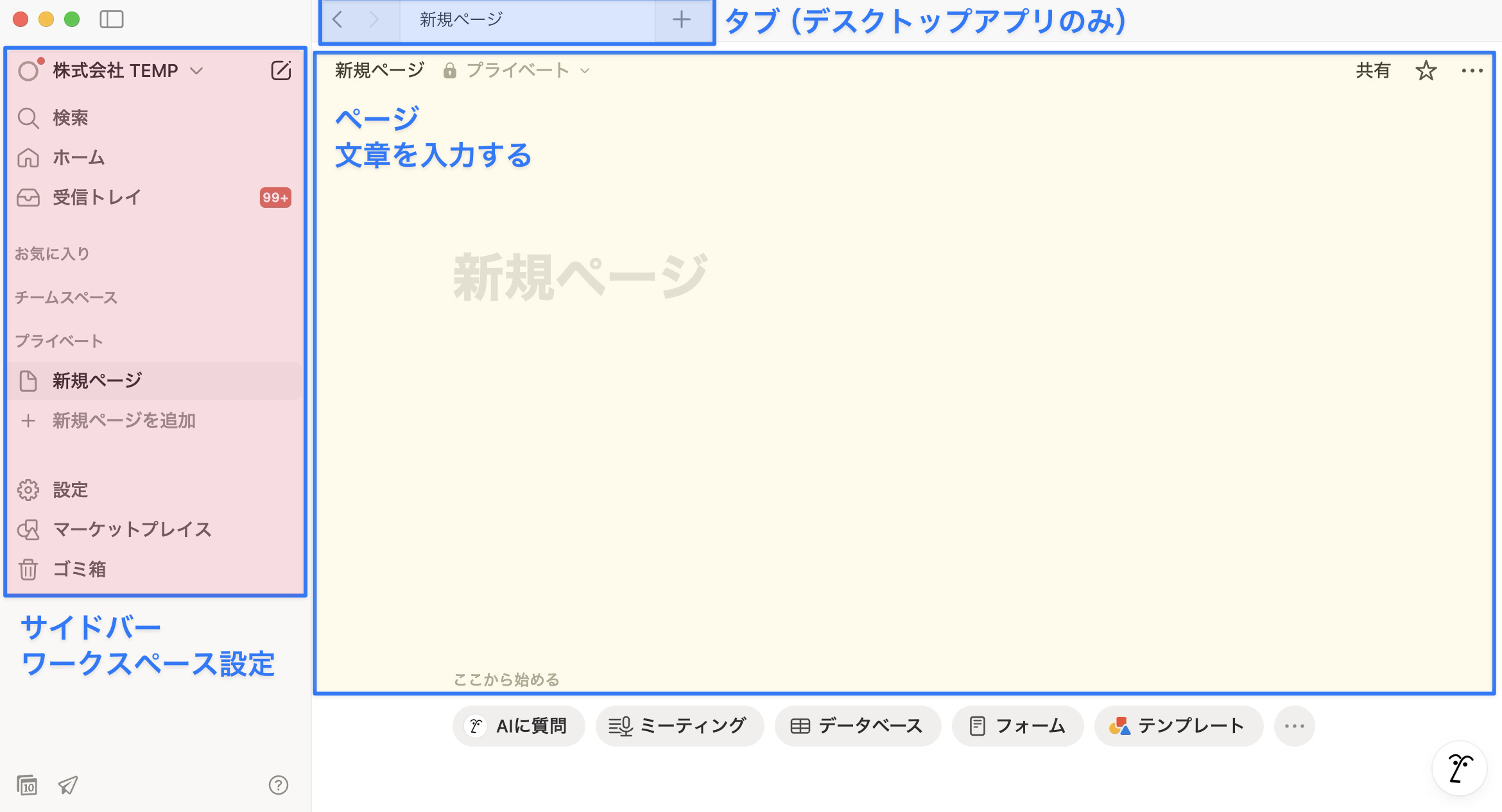 Notion の画面構成