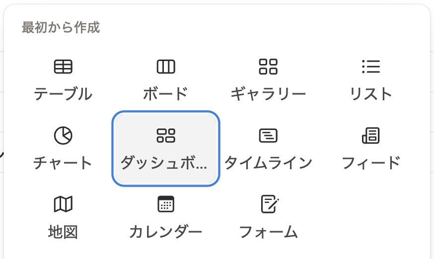 ダッシュボードビュー選択画面