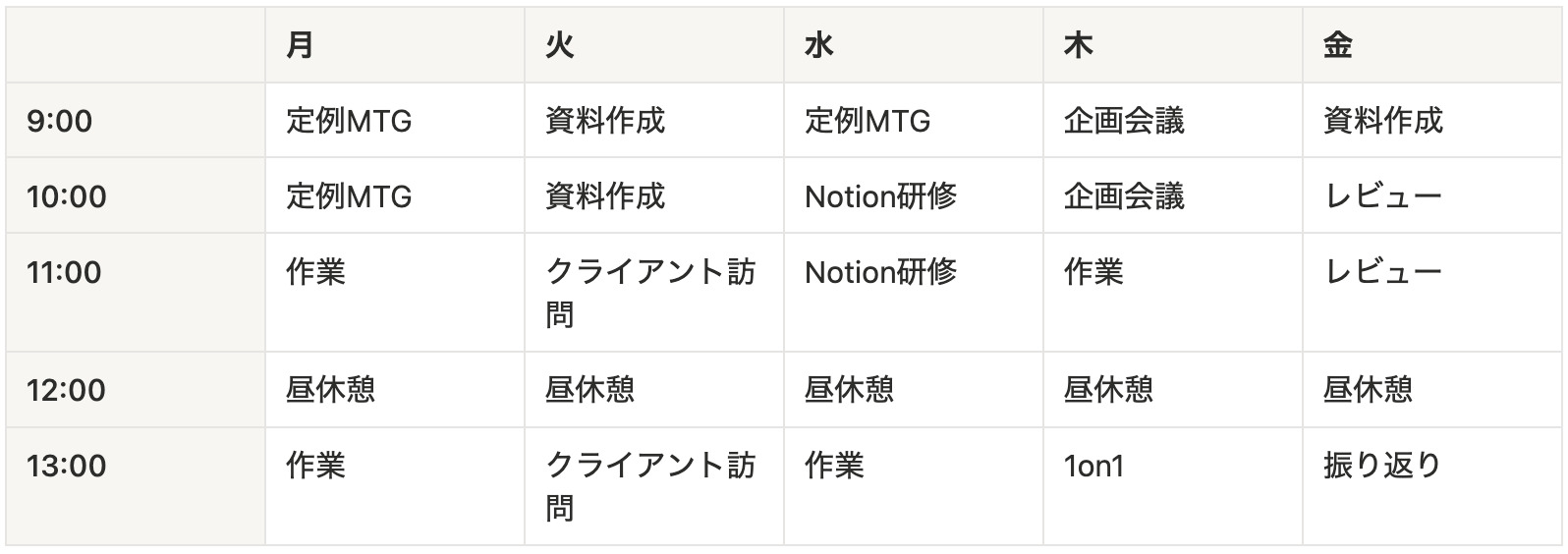 シンプルテーブルのイメージ